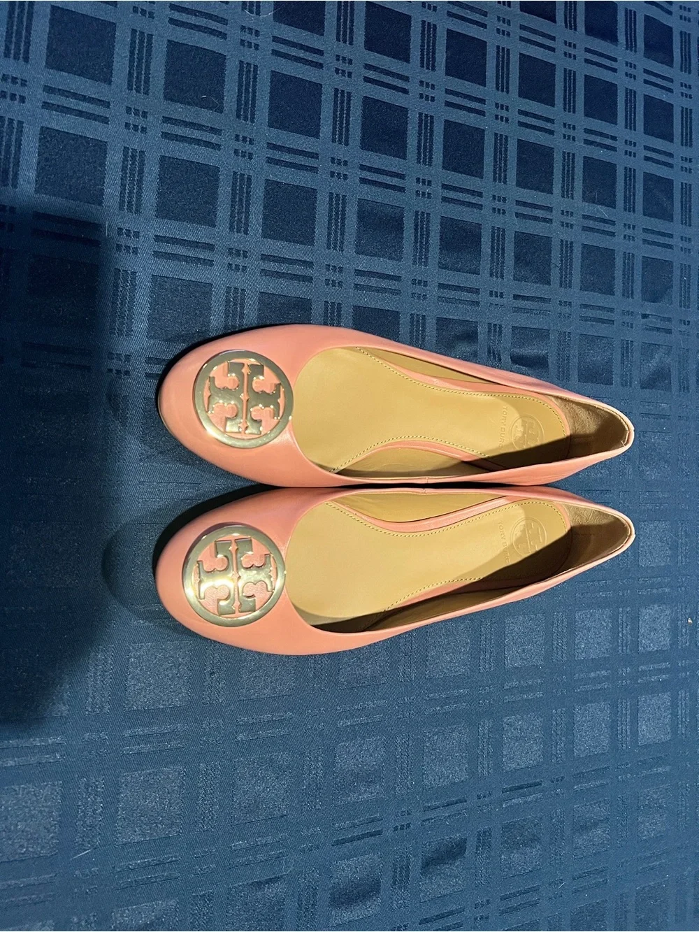 Tory Burch Benton 2 Coral Pink Tramonto Nappa Leather Logo Ballet Flats